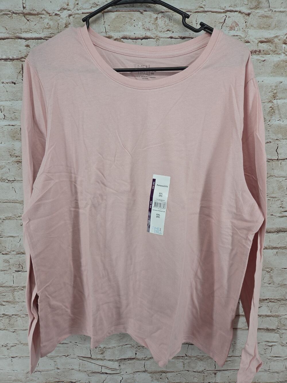 Time & Tru Women's Long Sleeve Top Size XXL 2XL NEW Relaxed Fit Pink